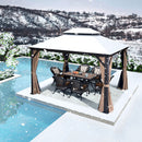 PURPLE LEAF Outdoor Hardtop Gazebo for Garden Bronze Double Roof Aluminum Frame Pavilion