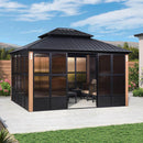 PURPLE LEAF Patio Hardtop Gazebo Double Galvanized Roof Outdoor Screen House Aluminum Solarium Backyard Sunroom