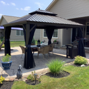 PURPLE LEAF 12' X 16'  Outdoor Hardtop Gazebo for Patio Bronze Aluminum Frame Pavilion with Navy-Blue Curtain