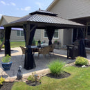 PURPLE LEAF 12' X 16'  Outdoor Hardtop Gazebo for Patio Bronze Aluminum Frame Pavilion with Navy-Blue Curtain