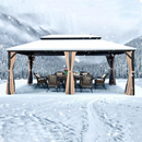 PURPLE LEAF Outdoor Hardtop Gazebo for Garden Bronze Double Roof Aluminum Frame Pavilion