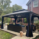 PURPLE LEAF 12' X 16'  Outdoor Hardtop Gazebo for Patio Bronze Aluminum Frame Pavilion with Navy-Blue Curtain