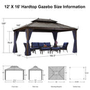PURPLE LEAF 12' X 16'  Outdoor Hardtop Gazebo for Patio Bronze Aluminum Frame Pavilion with Navy-Blue Curtain