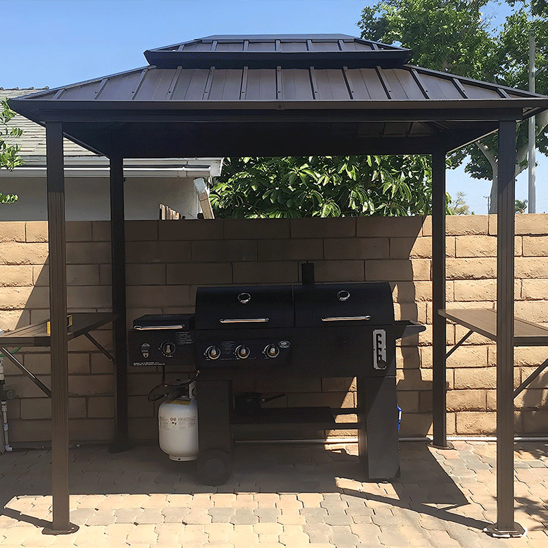 PURPLE LEAF Hardtop Grill Gazebo for Patio Permanent Metal Roof Outside Sun Shade Outdoor BBQ Canopy