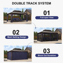 PURPLE LEAF 12' X 16'  Outdoor Hardtop Gazebo for Patio Bronze Aluminum Frame Pavilion with Navy-Blue Curtain