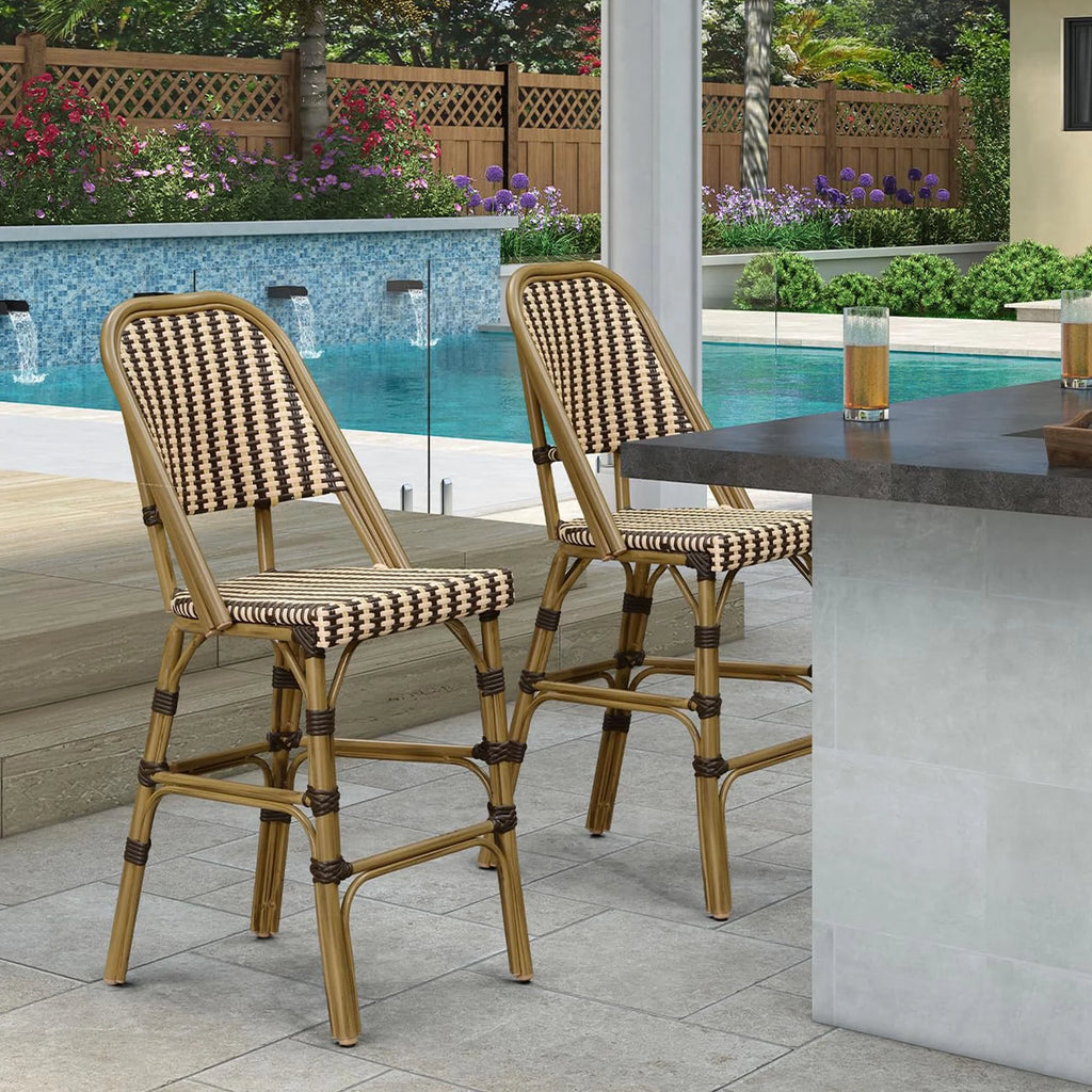 PURPLE LEAF French Outdoor Counter Bar Stool Set of Wicker