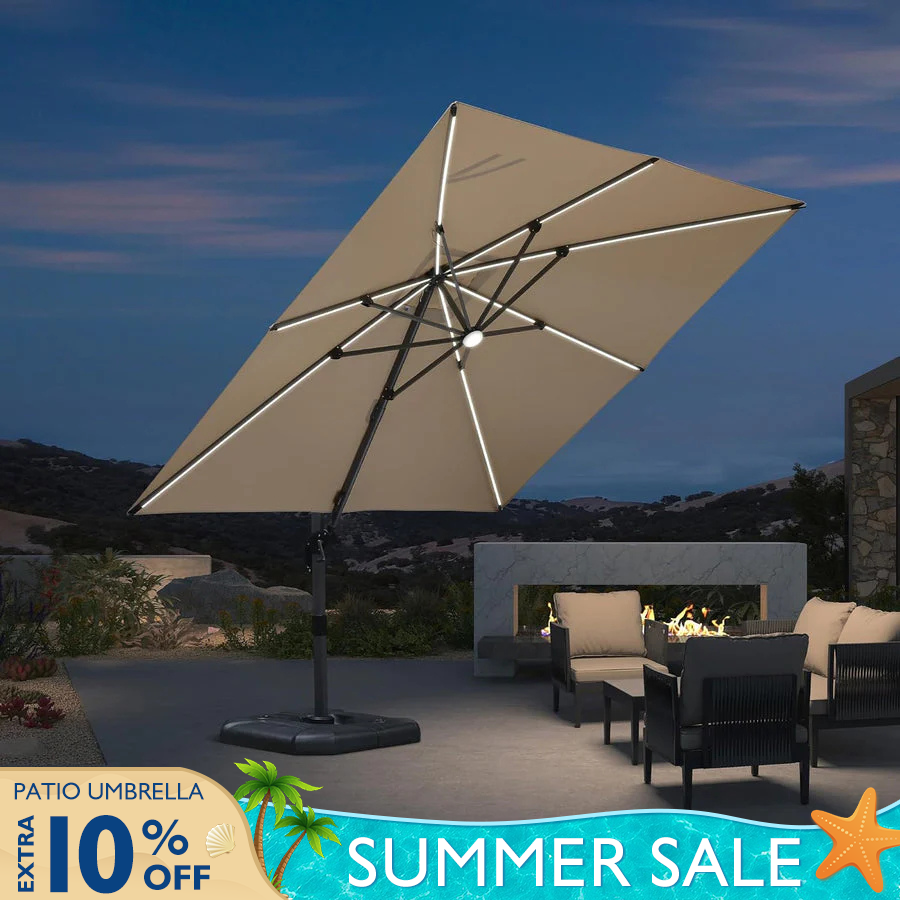 PURPLE LEAF LED Economical 10ft Patio Umbrellas Outdoor Umbrella with Lights