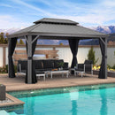 PURPLE LEAF Patio Gazebo for Backyard Hardtop Galvanized Steel Frame with Upgrade Curtain Light Grey