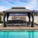 PURPLE LEAF Patio Gazebo for Backyard Hardtop Galvanized Steel Frame with Upgrade Curtain Light Grey