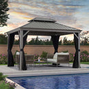 PURPLE LEAF Patio Gazebo for Backyard Hardtop Galvanized Steel Frame with Upgrade Curtain Light Grey