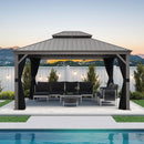 PURPLE LEAF Patio Gazebo for Backyard Hardtop Galvanized Steel Frame with Upgrade Curtain Light Grey