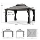 PURPLE LEAF Patio Gazebo for Backyard Hardtop Galvanized Steel Frame with Upgrade Curtain Light Grey