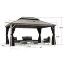 PURPLE LEAF Patio Gazebo for Backyard Hardtop Galvanized Steel Frame with Upgrade Curtain Light Grey