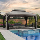 PURPLE LEAF Patio Gazebo for Backyard Hardtop Galvanized Steel Frame with Upgrade Curtain Light Grey