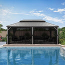 PURPLE LEAF Patio Gazebo for Backyard Hardtop Galvanized Steel Frame with Upgrade Curtain Light Grey