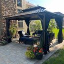 PURPLE LEAF 12' X 16'  Outdoor Hardtop Gazebo for Patio Bronze Aluminum Frame Pavilion with Navy-Blue Curtain