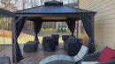 PURPLE LEAF 12' X 16'  Outdoor Hardtop Gazebo for Patio Bronze Aluminum Frame Pavilion with Navy-Blue Curtain