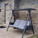 PURPLE LEAF Outdoor Patio Porch Swing with Adjustable PVC Canopy, 3-seat Swing Chair Bench with Side Cup Holder for Backyard Front Porch Lawn, Cushions and Pillow Included