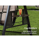 PURPLE LEAF Outdoor Patio Porch Swing with Adjustable PVC Canopy, 3-seat Swing Chair Bench with Side Cup Holder for Backyard Front Porch Lawn, Cushions and Pillow Included - Purpleleaf Canada