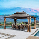PURPLE LEAF Permanent Outdoor Hardtop Gazebo Aluminum Frame Patio Gazebo with Galvanized Steel Double Tier Roof for Patio Lawn and Deck, Nettings and Curtains Included, Bronze - Purpleleaf Ca