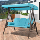 PURPLE LEAF Outdoor Patio Porch Swing with Adjustable PVC Canopy, 3-seat Swing Chair Bench with Side Cup Holder for Backyard Front Porch Lawn, Cushions and Pillow Included - Purpleleaf Canada
