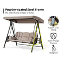 PURPLE LEAF Outdoor Patio Porch Swing with Adjustable PVC Canopy, 3-seat Swing Chair Bench with Side Cup Holder for Backyard Front Porch Lawn, Cushions and Pillow Included - Purpleleaf Canada