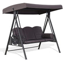 PURPLE LEAF Outdoor Patio Porch Swing with Adjustable PVC Canopy, 3-seat Swing Chair Bench with Side Cup Holder for Backyard Front Porch Lawn, Cushions and Pillow Included - Purpleleaf Canada