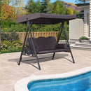 PURPLE LEAF Outdoor Patio Porch Swing with Adjustable PVC Canopy, 3-seat Swing Chair Bench with Side Cup Holder for Backyard Front Porch Lawn, Cushions and Pillow Included - Purpleleaf Canada