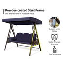 PURPLE LEAF Outdoor Patio Porch Swing with Adjustable PVC Canopy, 3-seat Swing Chair Bench with Side Cup Holder for Backyard Front Porch Lawn, Cushions and Pillow Included - Purpleleaf Canada