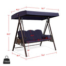 PURPLE LEAF Outdoor Patio Porch Swing with Adjustable PVC Canopy, 3-seat Swing Chair Bench with Side Cup Holder for Backyard Front Porch Lawn, Cushions and Pillow Included - Purpleleaf Canada