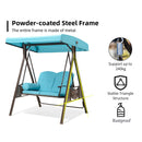 PURPLE LEAF Outdoor Patio Porch Swing with Adjustable PVC Canopy, 3-seat Swing Chair Bench with Side Cup Holder for Backyard Front Porch Lawn, Cushions and Pillow Included - Purpleleaf Canada
