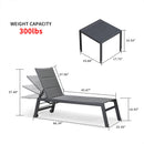 PURPLE LEAF Outdoor Chaise Lounge 3 Pieces Aluminum Patio Lounge Chair with Side Table - Purpleleaf Canada