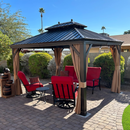 PURPLE LEAF Permanent Outdoor Hardtop Gazebo Aluminum Frame Patio Gazebo with Galvanized Steel Double Tier Roof for Patio Lawn and Deck, Nettings and Curtains Included, Bronze - Purpleleaf Ca