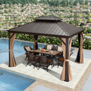 PURPLE LEAF Permanent Outdoor Hardtop Gazebo Aluminum Frame Patio Gazebo with Galvanized Steel Double Tier Roof for Patio Lawn and Deck, Nettings and Curtains Included, Bronze - Purpleleaf Ca