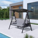 PURPLE LEAF Outdoor Patio Porch Swing with Adjustable PVC Canopy, 3-seat Swing Chair Bench with Side Cup Holder for Backyard Front Porch Lawn, Cushions and Pillow Included