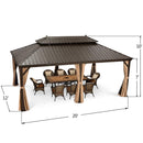 PURPLE LEAF Permanent Outdoor Hardtop Gazebo Aluminum Frame Patio Gazebo with Galvanized Steel Double Tier Roof for Patio Lawn and Deck, Nettings and Curtains Included, Bronze - Purpleleaf Ca