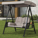 PURPLE LEAF Outdoor Patio Porch Swing with Adjustable PVC Canopy, 3-seat Swing Chair Bench with Side Cup Holder for Backyard Front Porch Lawn, Cushions and Pillow Included - Purpleleaf Canada