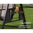PURPLE LEAF Outdoor Patio Porch Swing with Adjustable PVC Canopy, 3-seat Swing Chair Bench with Side Cup Holder for Backyard Front Porch Lawn, Cushions and Pillow Included - Purpleleaf Canada