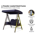 PURPLE LEAF Outdoor Patio Porch Swing with Adjustable PVC Canopy, 3-seat Swing Chair Bench with Side Cup Holder for Backyard Front Porch Lawn, Cushions and Pillow Included - Purpleleaf Canada