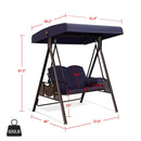 PURPLE LEAF Outdoor Patio Porch Swing with Adjustable PVC Canopy, 3-seat Swing Chair Bench with Side Cup Holder for Backyard Front Porch Lawn, Cushions and Pillow Included - Purpleleaf Canada