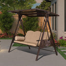 PURPLE LEAF Outdoor Patio Porch Swing with Adjustable PVC Canopy, 3-seat Swing Chair Bench with Side Cup Holder for Backyard Front Porch Lawn, Cushions and Pillow Included - Purpleleaf Canada