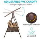 PURPLE LEAF Outdoor Patio Porch Swing with Adjustable PVC Canopy, 3-seat Swing Chair Bench with Side Cup Holder for Backyard Front Porch Lawn, Cushions and Pillow Included - Purpleleaf Canada
