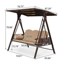 PURPLE LEAF Outdoor Patio Porch Swing with Adjustable PVC Canopy, 3-seat Swing Chair Bench with Side Cup Holder for Backyard Front Porch Lawn, Cushions and Pillow Included - Purpleleaf Canada