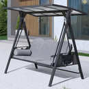 PURPLE LEAF Outdoor Patio Porch Swing with Adjustable PVC Canopy, 3-seat Swing Chair Bench with Side Cup Holder for Backyard Front Porch Lawn, Cushions and Pillow Included - Purpleleaf Canada
