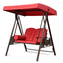 PURPLE LEAF Outdoor Patio Porch Swing with Adjustable PVC Canopy, 3-seat Swing Chair Bench with Side Cup Holder for Backyard Front Porch Lawn, Cushions and Pillow Included - Purpleleaf Canada