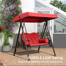 PURPLE LEAF Outdoor Patio Porch Swing with Adjustable PVC Canopy, 3-seat Swing Chair Bench with Side Cup Holder for Backyard Front Porch Lawn, Cushions and Pillow Included - Purpleleaf Canada