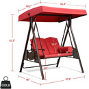 PURPLE LEAF Outdoor Patio Porch Swing with Adjustable PVC Canopy, 3-seat Swing Chair Bench with Side Cup Holder for Backyard Front Porch Lawn, Cushions and Pillow Included - Purpleleaf Canada