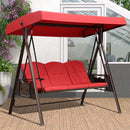 PURPLE LEAF Outdoor Patio Porch Swing with Adjustable PVC Canopy, 3-seat Swing Chair Bench with Side Cup Holder for Backyard Front Porch Lawn, Cushions and Pillow Included - Purpleleaf Canada