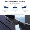 PURPLE LEAF Lateral Tilt Patio Umbrella with Base, 360° Swivel Cantilever Umbrella with Stand