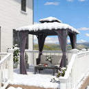 PURPLE LEAF Grey Hardtop Gazebo with Heavy Duty Galvanized Steel Double Roof with Netting and Curtains